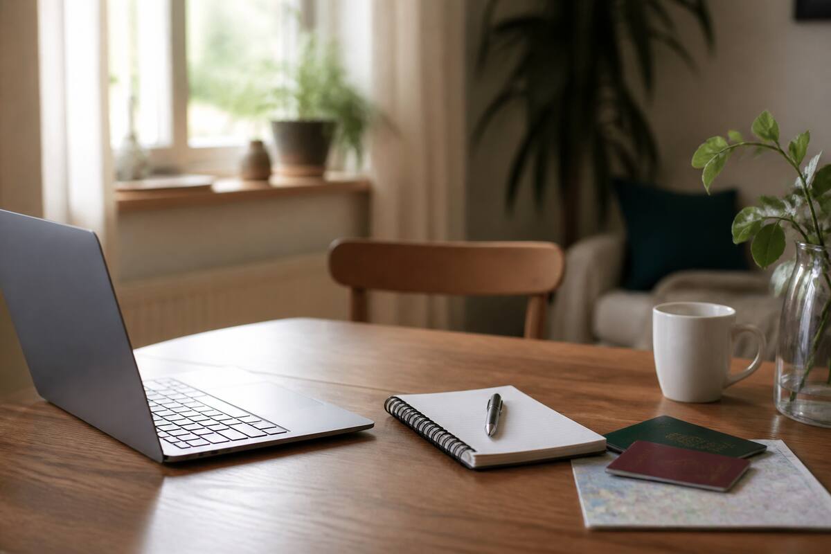 Reiziger maakt thuis een checklist voor het kiezen van een vakantie